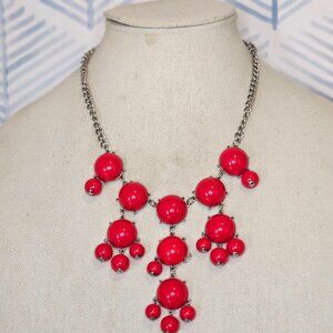 Red Dangling Beaded Silver Tone 24" Statement Necklace